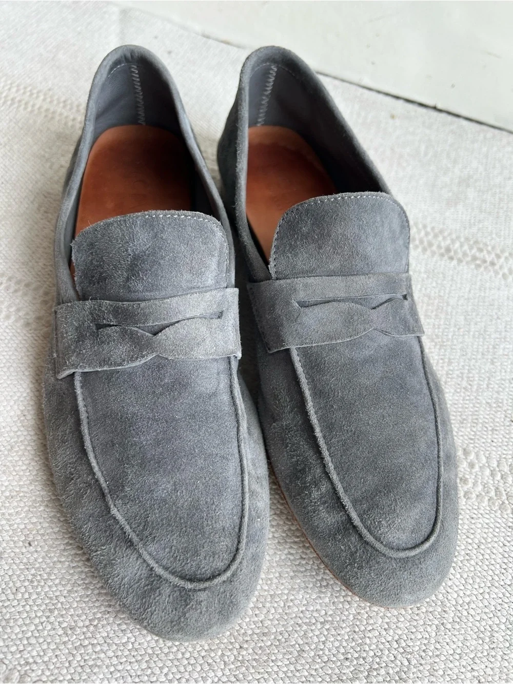 M Gemi Grey Suede Penny Loafers - Sz 37 Hand made in Tuscany